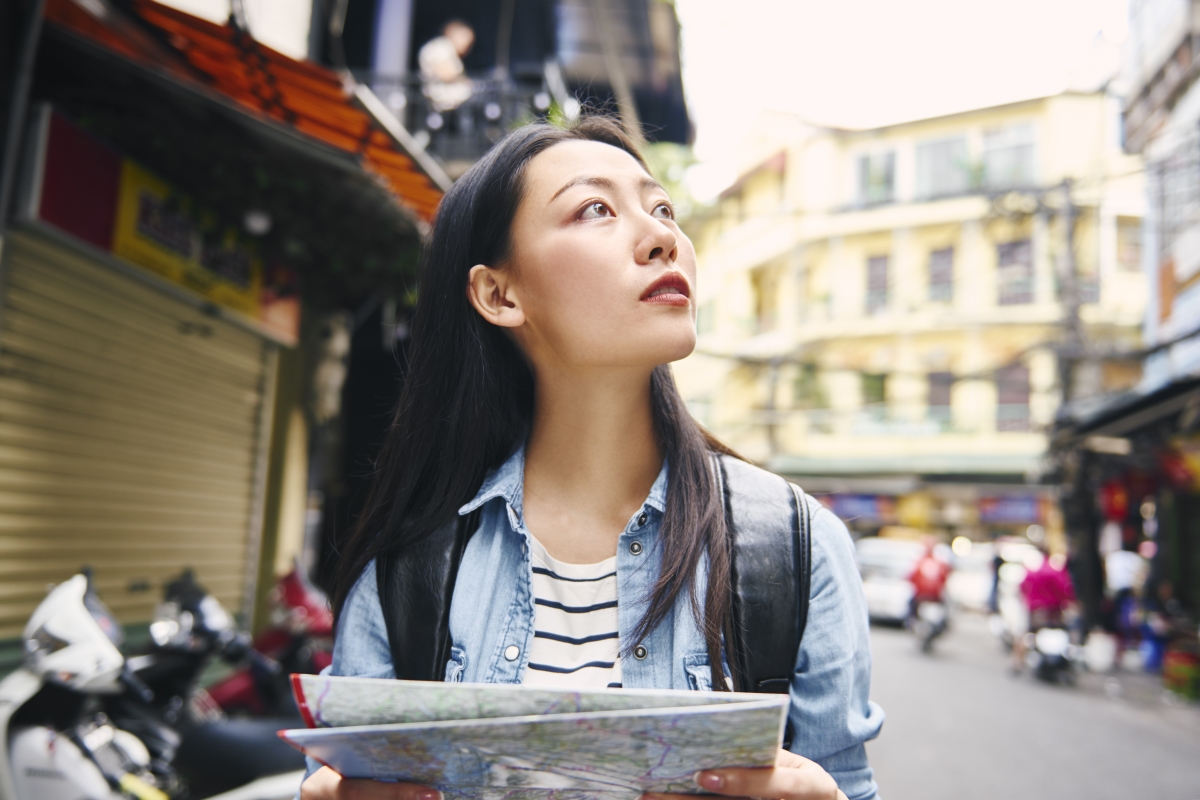 Optimized woman looking perfect place for sightseeing